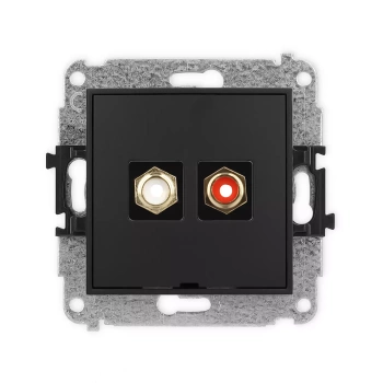 Mechanizm gniazda podwójnego RCA, bez pola opisowego typu cinch - biały i czerwony, pozłacany Karlik seria ICON 12IGRCABO-2 kolor czarny mat