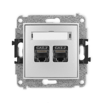 Mechanizm gniazda komputerowego podwójnego 2xRJ45, kat. 7, ekranowany, 8-stykowy Karlik seria ICON 7IGK-10 kolor srebrny metalik