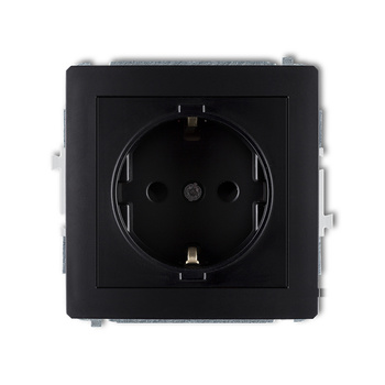 Mechanizm gniazda pojedynczego z uziemieniem SCHUKO 2P+Z z przesłonami torów Karlik seria DECO 12DGP-1sp kolor czarny mat