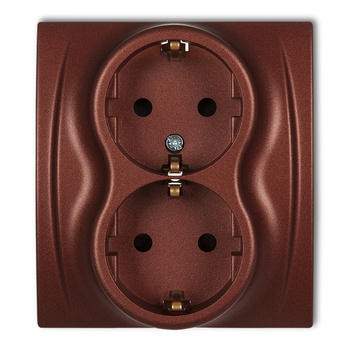 Gniazdo podwójne z uziemieniem SCHUKO 2x2P+Z z przesłonami torów Karlik seria LOGO 9LGP-2sp kolor brązowy metalik