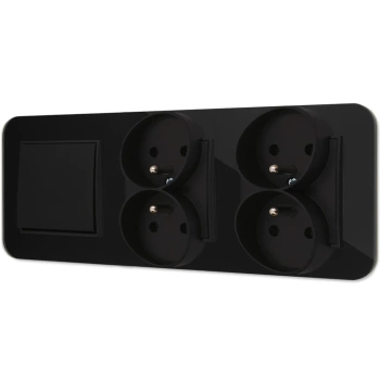 Włącznik pojedynczy i dwa gniazda podwójne z ramką zaokrągloną efekt szkła seria ICON kolor czarny