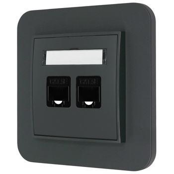 Gniazdo internetowe rj45 2x z ramką zaokrągloną seria MINI kolor grafitowy mat