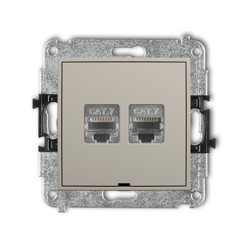 Mechanizm gniazda komputerowego podwójnego 2xRJ45, kat. 7, ekranowany, 8-stykowy, bez pola opisowego Karlik seria MINI 60MGKBO-10 kolor taupe