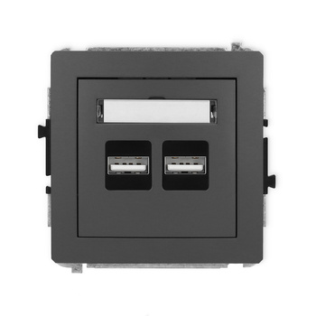 Mechanizm ładowarki USB podwójnej 2xUSB A, 15,5W max., 5V, 3.1A Karlik seria DECO 28DCUSB-6 kolor grafitowy mat