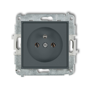 Mechanizm gniazda pojedynczego z uziemieniem 2P+Z bez przesłon torów prądowych Karlik seria ICON 28IGP-1z kolor grafitowy mat