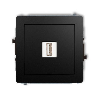 Mechanizm ładowarki USB pojedynczej USB A, 5W max., 5V, 1A, bez pola opisowego Karlik seria DECO 12DCUSBBO-1 kolor czarny mat