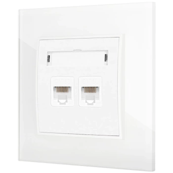 Gniazdo internetowe rj45 2x z ramką kwadratową efekt szkła seria ICON kolor biały