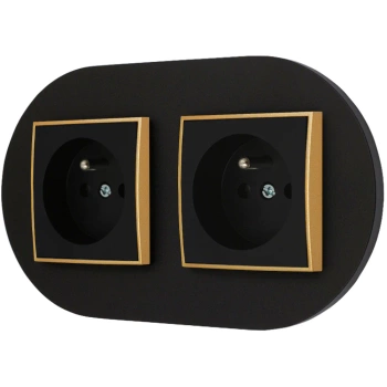 Dwa gniazda pojedyncze z ramką okrągłą seria MINI kolor czarny złoty