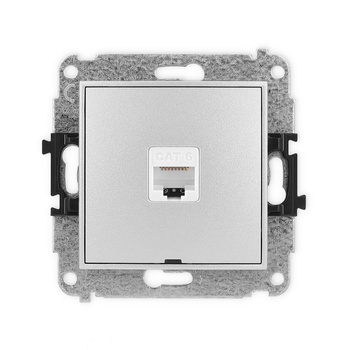Mechanizm gniazda komputerowego pojedynczego 1xRJ45, kat. 6, 8-stykowy, bez pola opisowego Karlik seria ICON 7IGKBO-3 kolor srebrny metalik