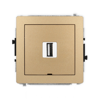 Mechanizm gniazda pojedynczego USB A-A 2.0, bez pola opisowego Karlik seria DECO 8DGUSBBO-1 kolor złoty metalik