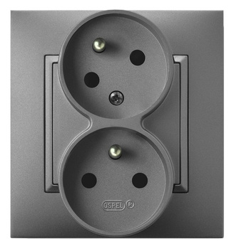 Gniazdo podwójne z uziemieniem z funkcją niezamienności faz, kompletne z ramką seria ARIA kolor Szary mat symbol GP-2UC/70