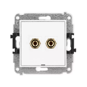 Mechanizm gniazda głośnikowego pojedynczego, bez pola opisowego typu banan - czerwony i czarny, pozłacany, 4 mm2, do lutowania Karlik seria MINI 25MGGBO-3 kolor biały mat