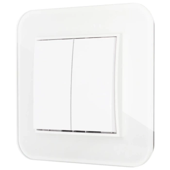 Włącznik podwójny z ramką zaokrągloną efekt szkła seria ICON kolor biały