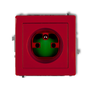 Mechanizm gniazda pojedynczego z uziemieniem 2P+Z DATA z kluczem Karlik seria DECO DGZK kolor czerwony
