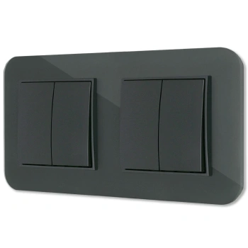 Dwa włączniki podwójne z ramką zaokrągloną efekt szkła seria ICON kolor grafitowy mat