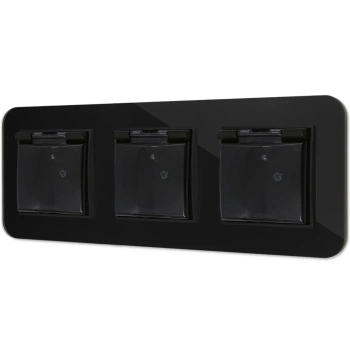 Trzy gniazda hermetyczne z ramką zaokrągloną efekt szkła seria ICON kolor czarny