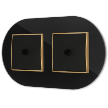 Dwa włączniki pojedyncze w stylu USA ramka okrągła efekt szkła seria ICON kolor czarny/złoty