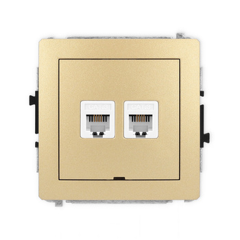 Mechanizm gniazda telefonicznego podwójnego 2xRJ11, 4-stykowy, beznarzędziowe, bez pola opisowego Karlik seria DECO 29DGTBO-2 kolor złoty