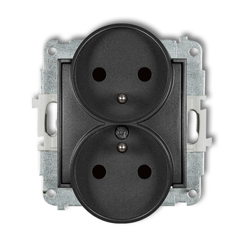 Mechanizm gniazda podwójnego do ramki z uziemieniem 2x2P+Z z przesłonami torów Karlik seria ICON 11IGPR-2zp kolor grafitowy