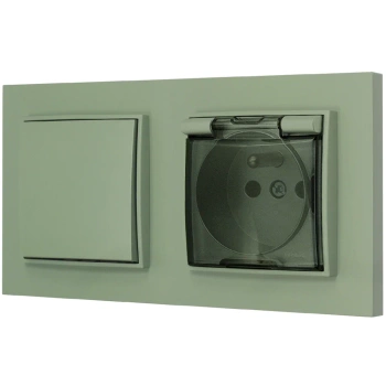 Włącznik pojedynczy z gniazdem hermetycznym z ramką prostą seria MINI kolor szałwiowy