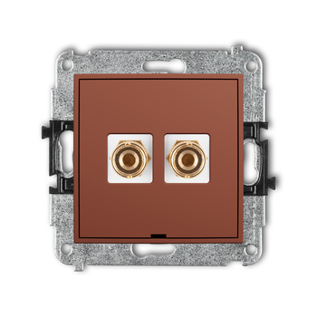 Mechanizm gniazda głośnikowego pojedynczego, bez pola opisowego typu banan - czerwony i czarny, pozłacany, 4 mm2, do lutowania Karlik seria MINI 63MGGBO-3 kolor terakota