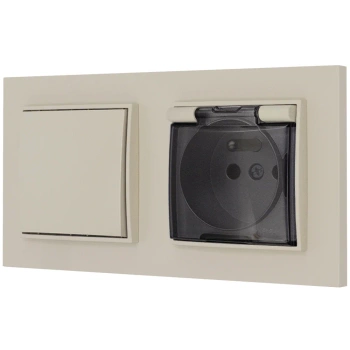 Włącznik pojedynczy z gniazdem hermetycznym z ramką prostą seria MINI kolor taupe