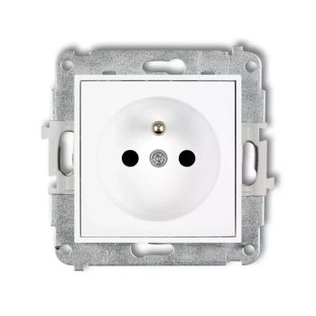 Mechanizm gniazda pojedynczego z uziemieniem 2P+Z z przesłonami torów Karlik seria ICON 25IGP-1zp kolor biały mat