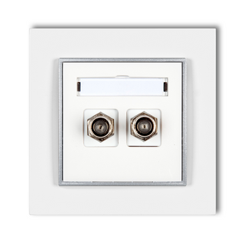 Gniazdo antenowe 2x z ramką karlik mini kolor biały/srebrny