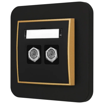 Gniazdo antenowe 2x z ramką zaokrągloną seria MINI kolor czarny złoty