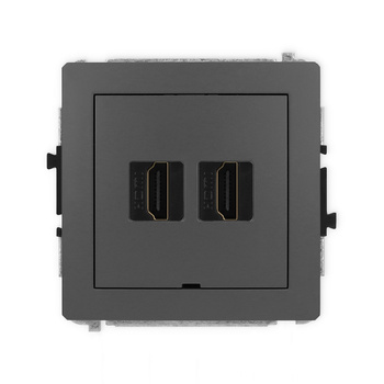 Mechanizm gniazda podwójnego HDMI 2.0, 4K, bez pola opisowego Karlik seria DECO 28DHDMIBO-4 kolor grafitowy mat