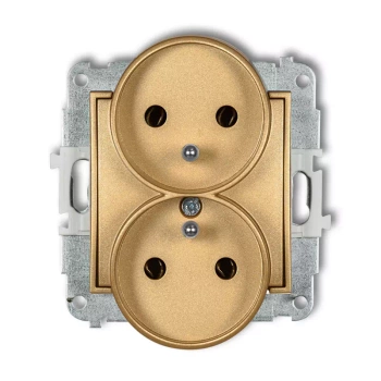 Mechanizm gniazda podwójnego do ramki z uziemieniem 2x2P+Z bez przesłon torów prądowych Karlik seria ICON 29IGPR-2z kolor złoty