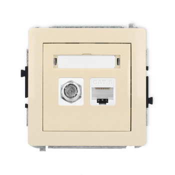 Mechanizm gniazda antenowego poj. typu F SAT + gniazda komp. poj. 1xRJ45, kat. 6, 8-stykowy Karlik seria DECO 1DGFK-3 kolor beżowy