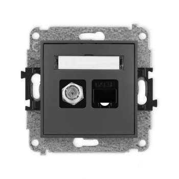 Mechanizm gniazda antenowego poj. typu F SAT + gniazda komp. poj. 1xRJ45, kat. 5e, 8-stykowy Karlik seria MINI 28MGFK-1 kolor grafitowy mat