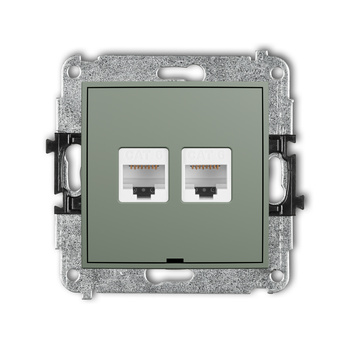 Mechanizm gniazda komputerowego podwójnego 2xRJ45, kat. 6, 8-stykowy, bez pola opisowego Karlik seria ICON 61IGKBO-4 kolor szałwiowy
