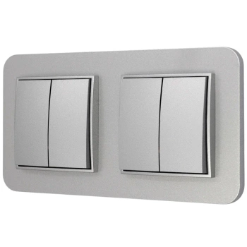Dwa włączniki podwójne z ramką zaokrągloną seria MINI kolor srebrny