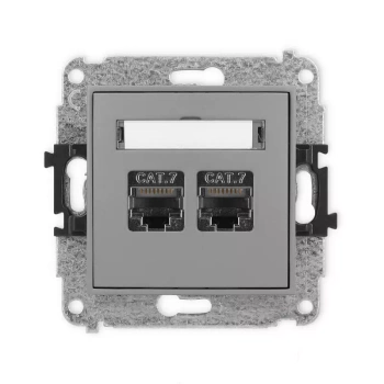 Mechanizm gniazda komputerowego podwójnego 2xRJ45, kat. 7, ekranowany, 8-stykowy Karlik seria MINI 27MGK-10 kolor szary mat