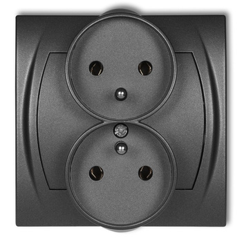Gniazdo podwójne do ramki poziomej z uziemieniem 2x2P+Z bez przesłon torów prądowych Karlik seria LOGO 11LGPR-2z kolor grafitowy