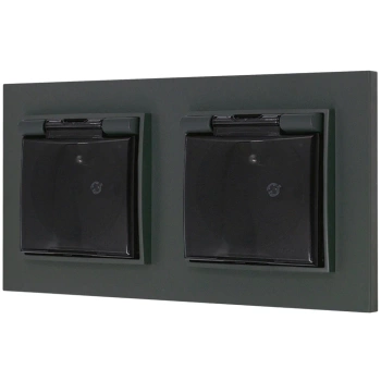 Dwa gniazda hermetyczne do łazienki z ramką prostą seria MINI kolor grafitowy mat