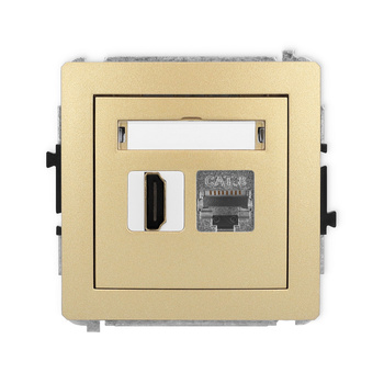 Mechanizm gniazda pojedynczego HDMI 2.1, 8K + gniazda komp. poj. 1xRJ45, kat. 8, ekranowany, 8-stykowy Karlik seria DECO 29DGHK-88 kolor złoty