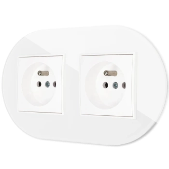 Dwa gniazda pojedyncze z ramką okrągłą efekt szkła seria ICON kolor biały