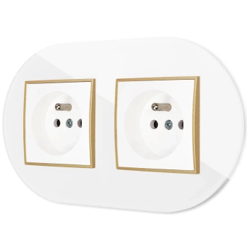 Dwa gniazda pojedyncze z ramką okrągłą efekt szkła seria ICON kolor biały/złoty