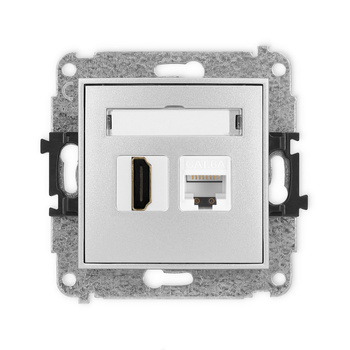 Mechanizm gniazda pojedynczego HDMI 2.1, 8K + gniazda komp. poj. 1xRJ45, kat. 6A, 8-stykowy Karlik seria ICON 7IGHK-86A kolor srebrny metalik