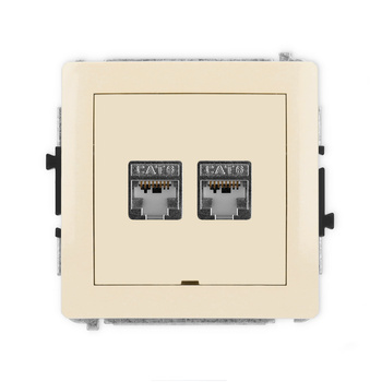 Mechanizm gniazda komputerowego podwójnego 2xRJ45, kat. 6, ekranowany, 8-stykowy, bez pola opisowego Karlik seria DECO 1DGKBO-6 kolor beżowy