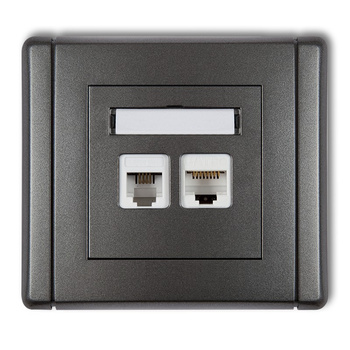 Gniazdo telefoniczne pojedyncze 1xRJ11 + komputerowe pojedyncze 1xRJ45, kat. 5e, 8-stykowe, beznarzędziowe Karlik seria FLEXI 11FGTK kolor grafitowy