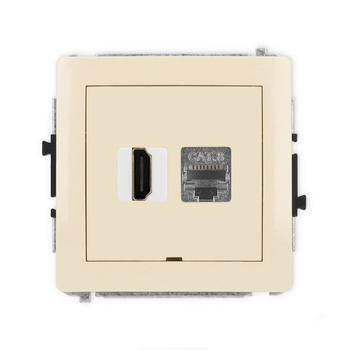 Mechanizm gniazda pojedynczego HDMI 2.1, 8K + gniazda komp. poj. 1xRJ45, kat. 8, ekranowany, 8-stykowy, bez pola opisowego Karlik seria DECO 1DGHKBO-88 kolor beżowy