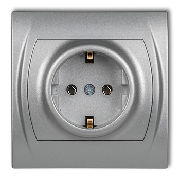 Gniazdo pojedyncze z uziemieniem SCHUKO 2P+Z bez przesłon torów prądowych Karlik seria LOGO 7LGP-1s kolor srebrny metalik