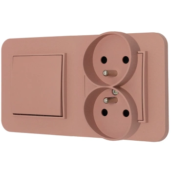 Włącznik pojedynczy z gniazdem podwójnym z ramką zaokrągloną seria MINI kolor łososiowy