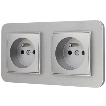 Dwa gniazda pojedyncze z ramką zaokrągloną seria MINI kolor srebrny