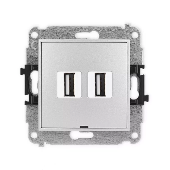 Mechanizm gniazda podwójnego 2xUSB A-A 2.0, bez pola opisowego Karlik seria ICON 7IGUSBBO-2 kolor srebrny metalik