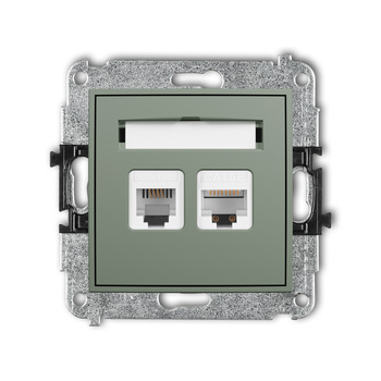 Mechanizm gniazda telefonicznego pojedynczego 1xRJ11 + komputerowego pojedynczego 1xRJ45, kat. 5e, 8-stykowy, beznarzędziowe Karlik seria MINI 61MGTK kolor szałwiowy